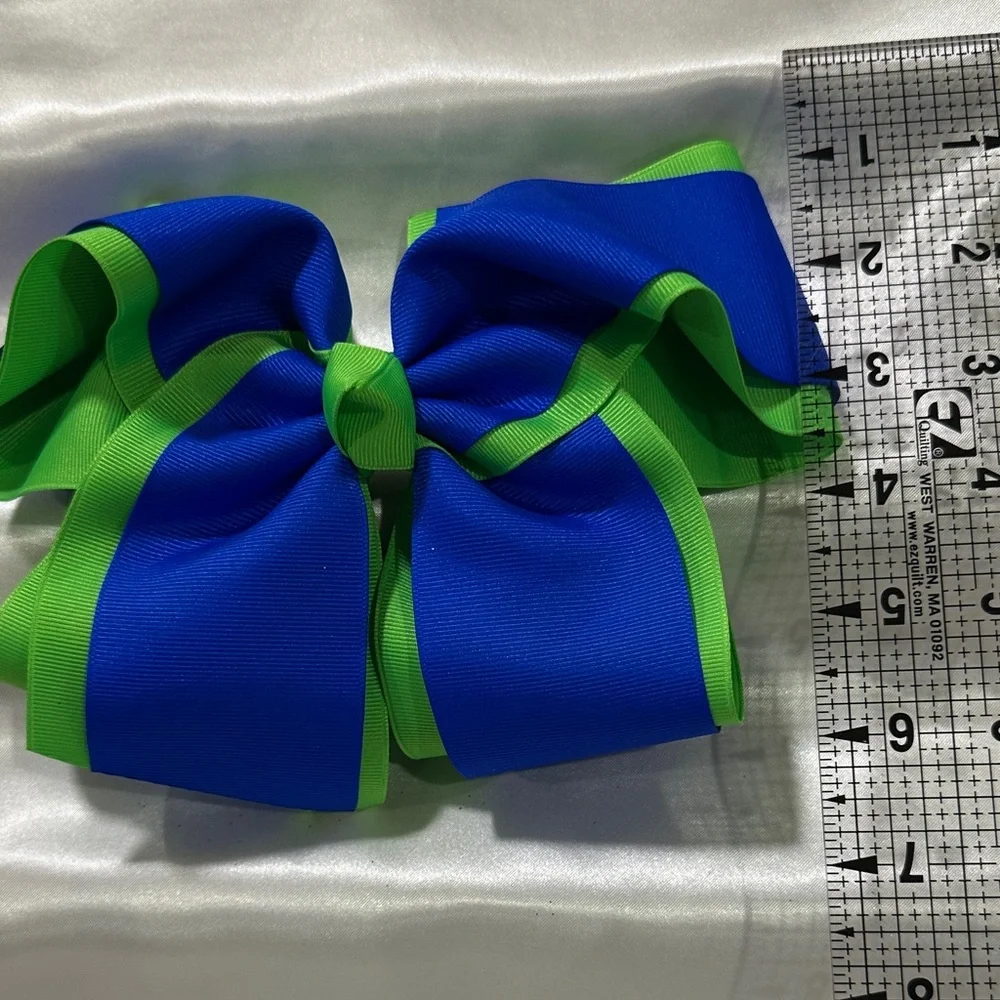 Blue and Lime Green Grosgrain Mega Hair Bow- bundle & save on shipping